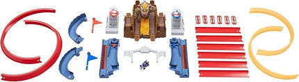 Hot Wheels Mario Kart Bowser’s Castle Chaos Modular Track with Side by Side Racing Lap Flags and Bowser Figure Connects to Other Sets Gift idea for Ages 3 Years and Older