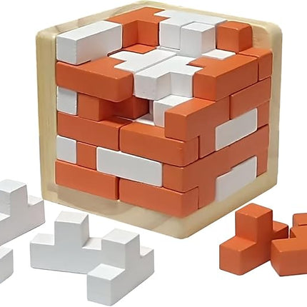 Wooden Brain Teaser Puzzle Cube Wooden Puzzles T-Shaped Jigsaw Logic Puzzle Educational Toy for Kids and Adults by AHYUAN (Orange and White)