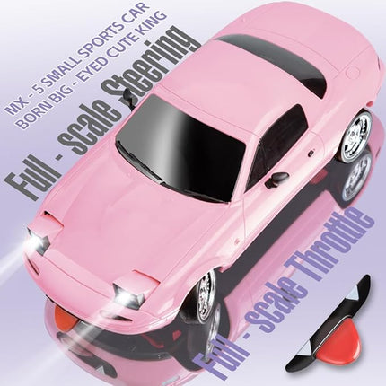 LD1804 RC Drift Car 1:18 Scale Mini MX-5 RWD 2.4GHz Miata RC Vehicles with Gyro and LED Lights for Adults Hobby Toys (Pink)
