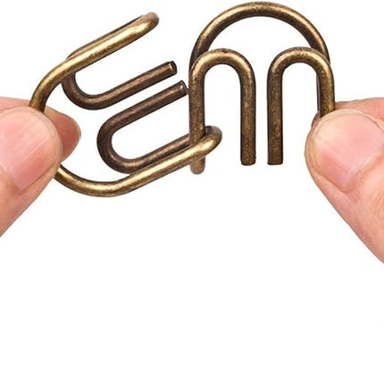 Assorted Ancient Metals Puzzle Brone Color Stress Relief Toys 9 Pack IQ Wire Puzzles with Paper Box Gift Package Great Educational Metals Still Puzzle Games Toys for Children and Adults by AHYUAN