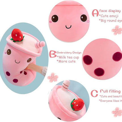 MDXMY Plush Stuffed Bubble Tea Plush Pillow Soft Cute Pearl Milk Tea Hug Pillow (Pink Cream, 13.7 inches)