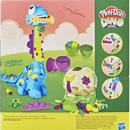 Play-Doh Dino Crew Growin' Tall Bronto Toy Dinosaur for Kids 3 Years and Up with 2 Eggs, 2.5 Ounces Each, Non-Toxic