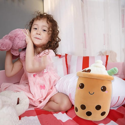 MDXMY Plush Stuffed Bubble Tea Plush Pillow Soft Cute Pearl Milk Tea Hug Toy(Brown Cream, 9.8 inches)