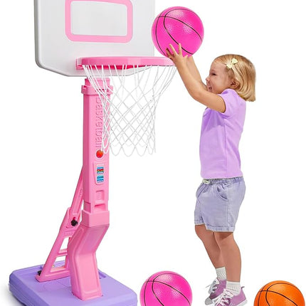 Toddler Girl Basketball Hoop Indoor Pink Adjustable Mini Basketball Goal with Ball Pump for Outdoor Poolside Toys Backyard Game Outside Basketball Toy for Kids Age 1-3 3-5 6 7 4-8 Birthday Gift