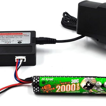 (2-Pack) 11.1V 2000mAh 30C Li-ION Battery with SM-2P Plug Replacement for Airsoft Splatter Blaster, Remote Controlled Vehicle, Water Bead Blaster with Charger