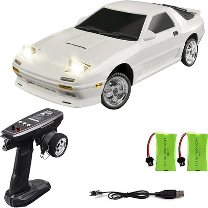 1:18 RX7-FC 3S Model LD1802 RC Drift Car 1/18 2.4G Remote Control on Road ESP Gyroscope LED Mini RC Racing Cars (White)
