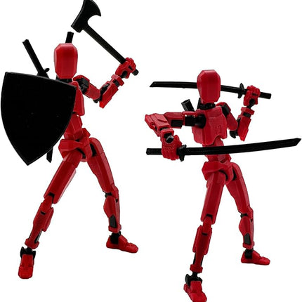 (Assembly Completed) 3D Printed Figure 5.54-inch Dummy13 with Weapon Expansion Set, Full Body Mechanical Movable Toy, Desk Decoration. (Bright Red)