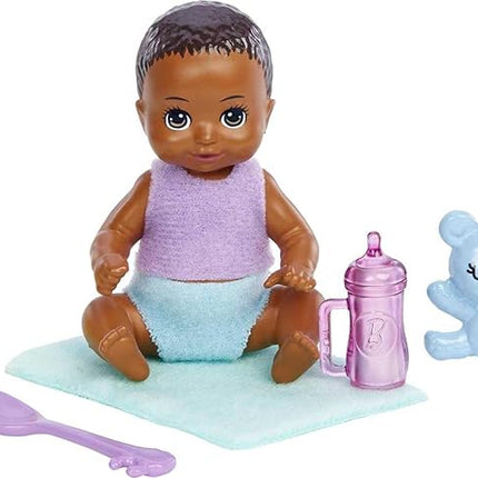 Barbie Dolls and Accessories, Skipper Doll (Two-Tone Hair) with Baby Figure and 5 Accessories, Babysitters, Inc. Playset