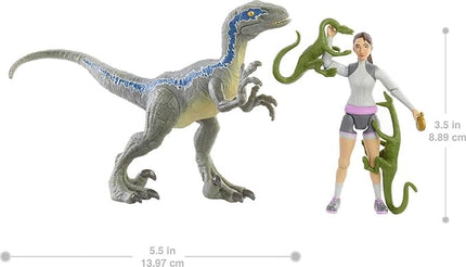 Mattel Jurassic World Camp Cretaceous Yasmina Yaz and Velociraptor Human and Dino Pack with 2 Action Figures, 2 Compys Figures and Accessory, Toy Gift Set and Collectible
