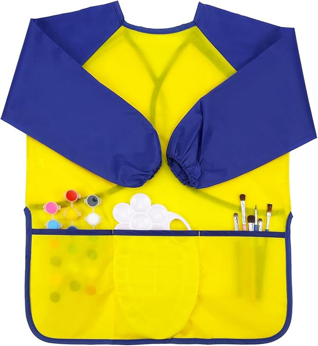 Zkptops Kid Art Smocks Waterproof Kids Painting Aprons Toddler Art Smock Kids Paint Smock with Long Sleeve 3 Roomy Pockets for Age 3-7 Years(Yellow)
