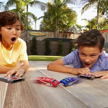 FLAT 2 FAST Original Stunt Card Racer – Flat Car Racer and Pocket Size Racecar Launcher with Built-in Button for Stunt Launching and Racing – Compact – Jet Black