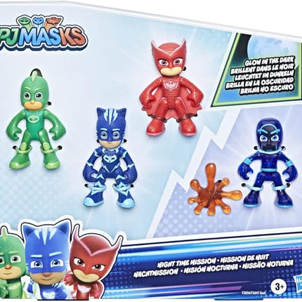 PJ Masks Night Time Mission Glow-in-The-Dark Action Figure Set, Preschool Toy for Kids Ages 3 and Up, 4 Figures and 1 Accessory
