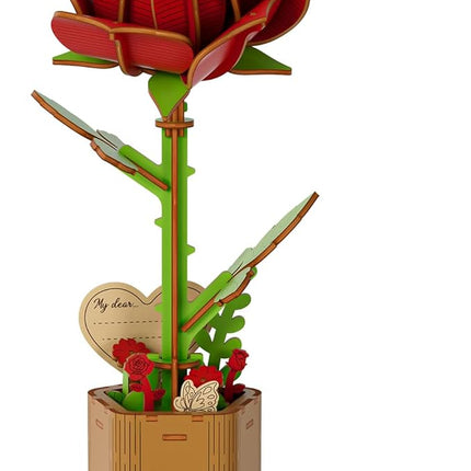 3D Red Rose Wooden Puzzles for Adults, DIY Wooden Flower Craft Kit, Artificial Flowers Model Kit to Assemble for Adults.(3.3 * 3.5 * 8.6in 73PCS)