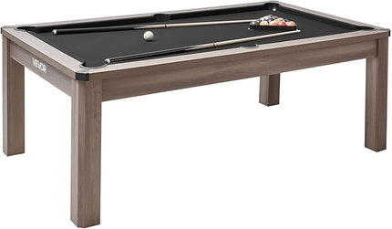 VEVOR 7ft Pool Table Combo Set, 3-in-1 Multi Game Billiards Tables with Dining Top and Ping Pong, 2 Benches for Storage and Accessories, Includes Ball Cue Rack Chalk Brush, for Family Recreation Room