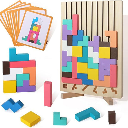 Wooden Colored 3D Russian Block Puzzle Jigsaw Puzzle Toy Montessori Educational Gift for Boys and Girls Board Game Educational Toys for Toddlers Brain Teasers for Toddlers 3-6 Years