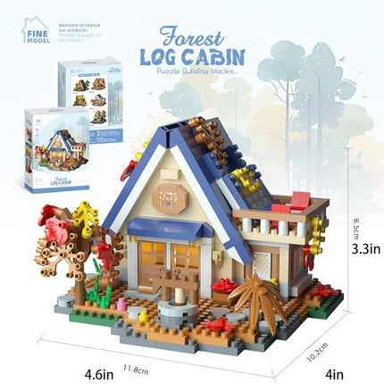 Dream Mini Wood Cabin Micro Building Set with LED Light Wooden Forest House Block Toy with Tree Log Stem Houses Construction Model for Adults Teens Birthday Gift