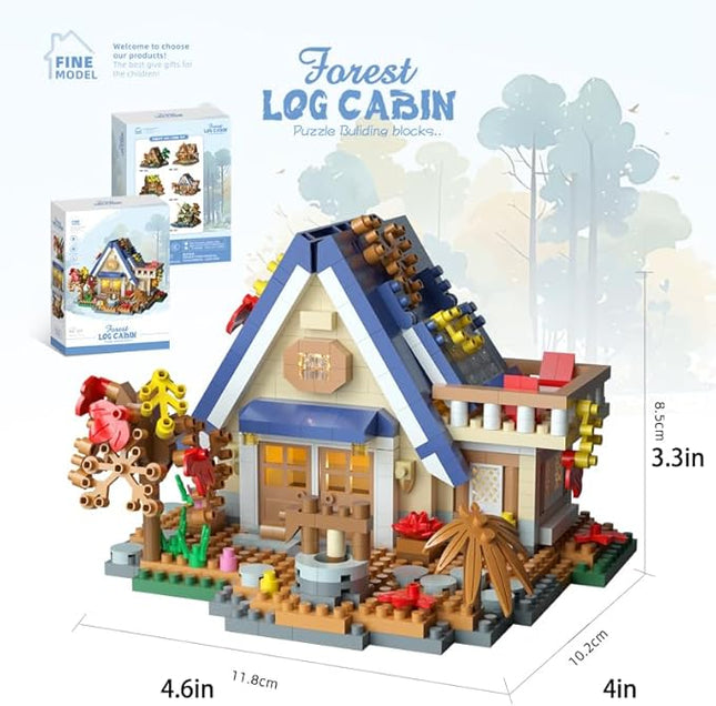 Dream Mini Wood Cabin Micro Building Set with LED Light Wooden Forest House Block Toy with Tree Log Stem Houses Construction Model for Adults Teens Birthday Gift