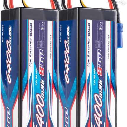 3S 11.1V Lipo Battery 6400mAh 100C Hard Case with EC5 Plug for RC Car Truck Boat Vehicles Tank Buggy Racing Hobby 2 Packs