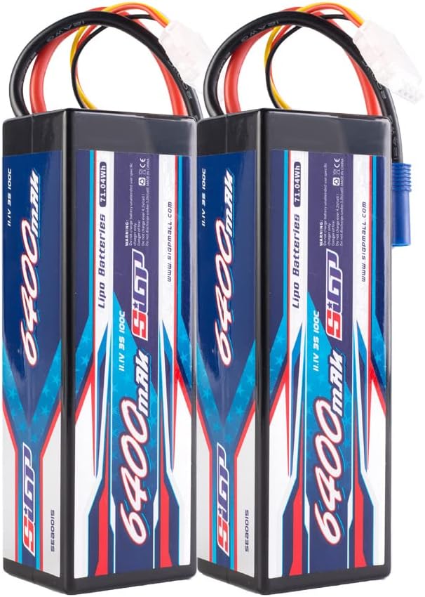 3S 11.1V Lipo Battery 6400mAh 100C Hard Case with EC5 Plug for RC Car Truck Boat Vehicles Tank Buggy Racing Hobby 2 Packs