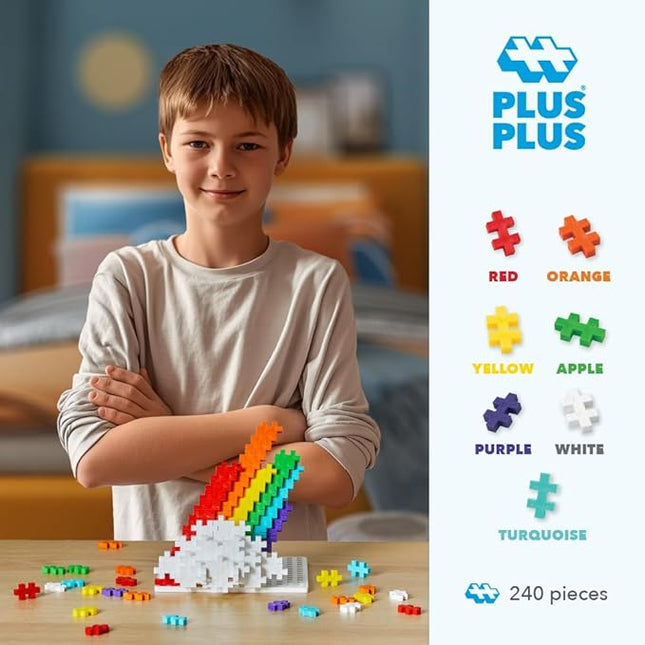 PLUS PLUS 240 Piece Interlocking Building Blocks for Kids, Open Ended Connecting Toys, STEM Bin Classroom Mini Manipulatives - Rainbow Mix Play Tube