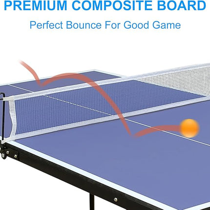 Table Tennis Table 4.5 FT / 6 FT / 8 FT / 9 FT Foldable Portable Ping Pong Table with 2 Table Tennis Paddles 3 Balls and Net for Indoor Outdoor Games