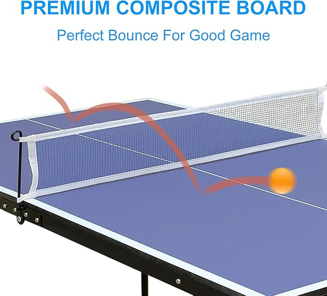 Table Tennis Table 4.5 FT / 6 FT / 8 FT / 9 FT Foldable Portable Ping Pong Table with 2 Table Tennis Paddles 3 Balls and Net for Indoor Outdoor Games