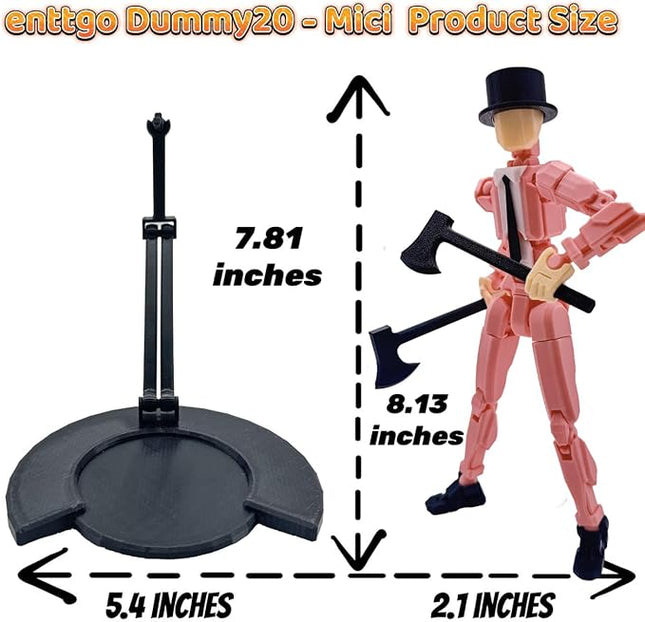 3D Printed 8.13-inch Action Figure Dummy-Mici20, Full Body Mechanical Movable Toy, Multiple Accessories, Desk Decoration (3 HandsType, Bracket, Weapons, Armour) (Pink)