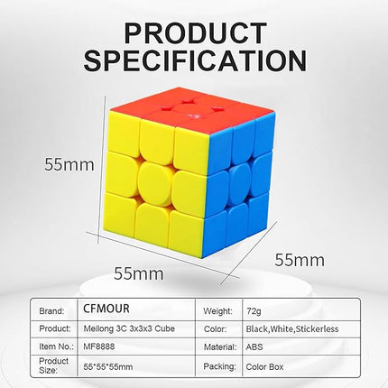 CFMOUR 2 Pack 3x3 Speed Cube Set - Moyu Meilong 3C, Stickerless Magic Cubes Bundle 3x3x3- Fast Smooth Turning Vivid Colour Puzzle Game Brain Toy for Kids and Adult