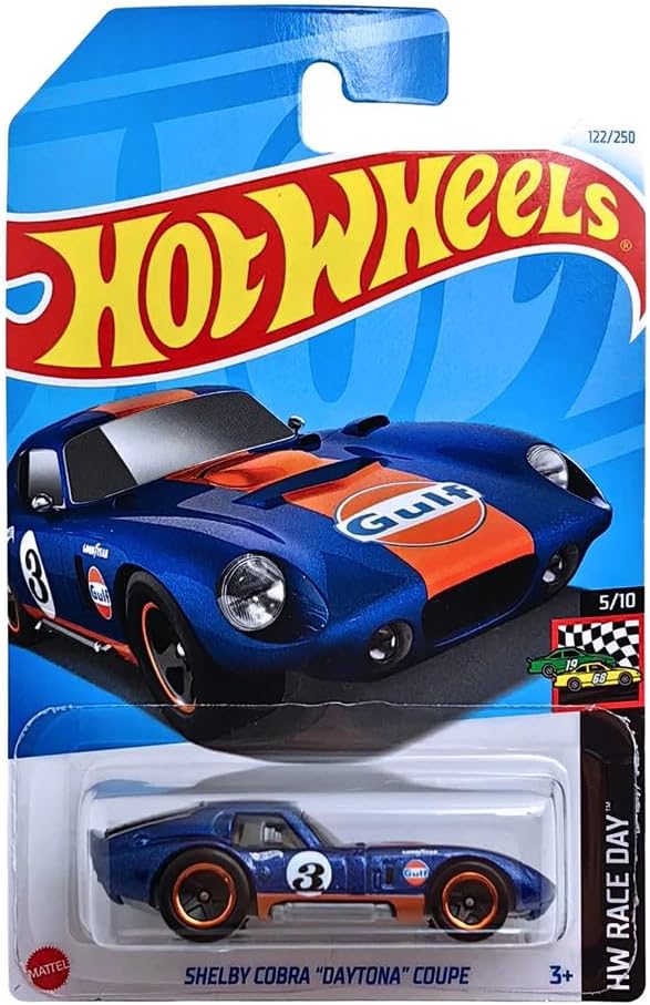 Hot Wheels - Shelby Cobra Daytona Coupe - HW Race Day 5/10 - HTF10 - Short Card - Gulf Design - Good Year - Mattel 2024-1:64