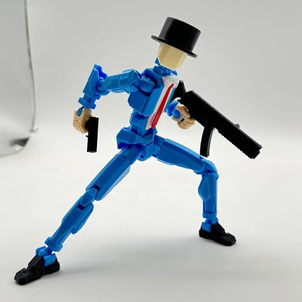 3D Printed 5.54-inch Multi-Jointed Action Figures Dummy13, Full Body Mechanical Movable Toy, Multiple Accessories, Hand Painted Figure, Desk Decoration, Creative Gifts (Y-Blue Gentleman)