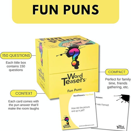 ? WORD TEASERS Fun Puns - Fun & Funny Joke Cards for Kids & Adults - A Pun Card Game Full of Cheesy Jokes - Word Riddle Pun Game - 150 Joke Cards for Adults & Kids