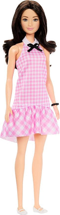 Barbie Fashionistas Doll #224 with Black Wavy Hair, Pink Gingham Dress & Accessories, 65th Anniversary Collectible Toy