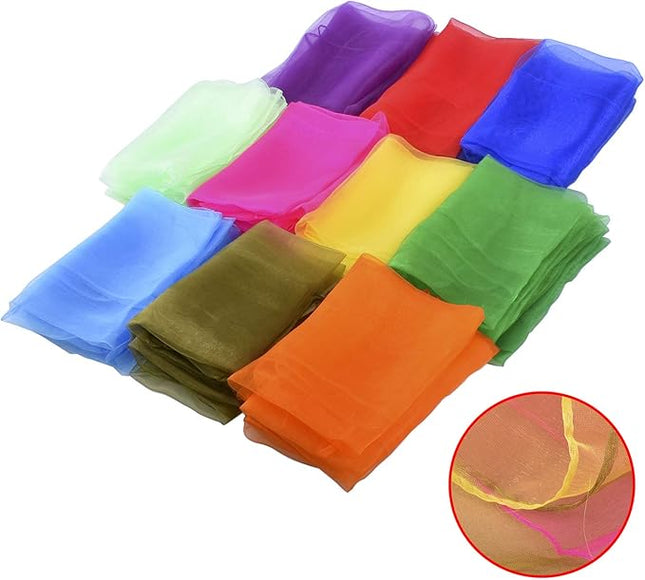 30 Pcs Sensory Scarves, Juggling Scarves for Kids, Square Dance Scarf Magic Movement Scarves Performance Props Accessories 24 by 24 Inch in 10 Colors