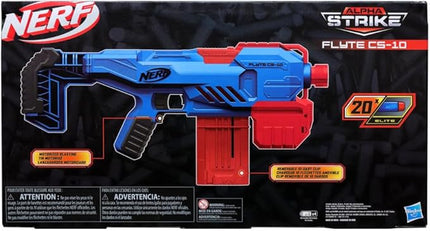 Nerf Alpha Strike Flyte CS-10 Motorised Blaster – 10-Dart Clip-Fed Blasting – 20 Official Nerf Elite Darts – for Kids, Teens, Adults, Multicolor (E8696)