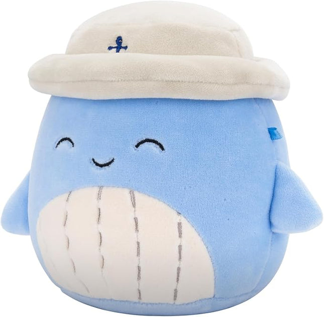 Squishmallows Original 5-Inch Samir Blue Whale with Tan Bucket Hat - Official Jazwares Plush (Little)