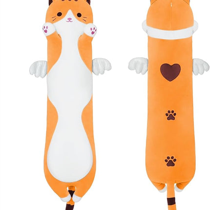 Long Plush Toy Cat Pillow Cute Plush Cat Toy Doll Stuffed Animal Cat Hugging Pillow for Sleeping Gift for Kids and Girls(Yellow,90cm/35.4in)