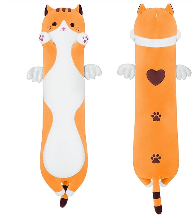 Long Plush Toy Cat Pillow Cute Plush Cat Toy Doll Stuffed Animal Cat Hugging Pillow for Sleeping Gift for Kids and Girls(Yellow,50cm/19.6in)