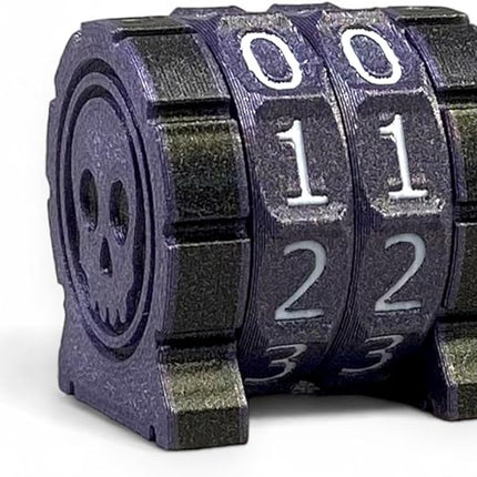 Life Counter Health Tracker for Board Games, TTRPGs, and Card Games with Skull Symbol, Compatible with MTG, 2 Purple Wheels with White Numbers