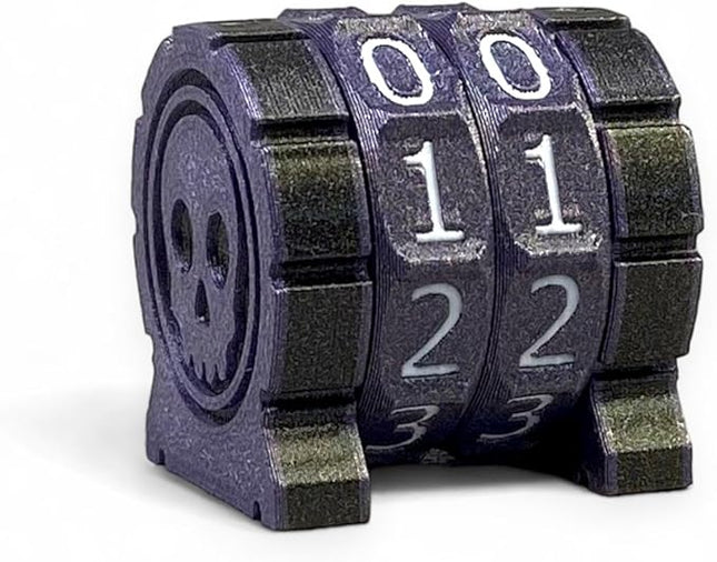 Life Counter Health Tracker for Board Games, TTRPGs, and Card Games with Skull Symbol, Compatible with MTG, 2 Purple Wheels with White Numbers