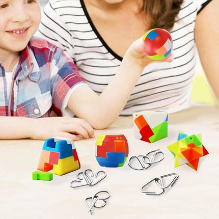 16 Pack Brain Teasers Puzzles for Kids & Adults, Brain Teasers Metal IQ Toys Puzzle Mind Game 3D Coil Cast Wire Unlock Interlock Magic Ball Puzzles for Teenagers