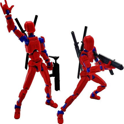(Assembly Completed) 3D Printed Figure 5.54-inch Dummy13 with Weapon Expansion Set, Full Body Mechanical Movable Toy, Desk Decoration. (Red)