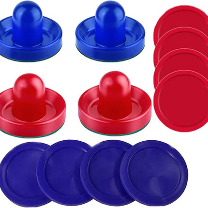 Upgraded Air Hockey Pucks and Paddles- 4 Red & 4 Blue Pucks, 2 Red & 2 Blue Paddles - Thicker 0.13inches and Heavier Design for Better Stability on Air Hockey Table