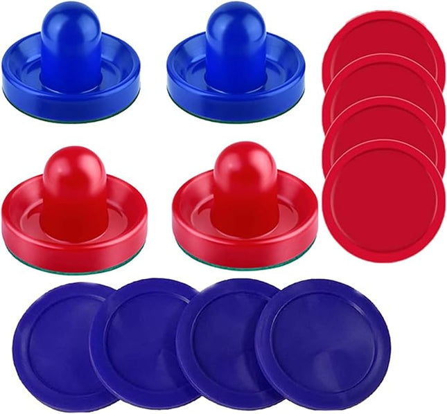 Upgraded Air Hockey Pucks and Paddles- 4 Red & 4 Blue Pucks, 2 Red & 2 Blue Paddles - Thicker 0.13inches and Heavier Design for Better Stability on Air Hockey Table