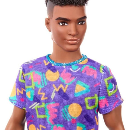 Barbie Ken Fashionistas Doll #162 with Rooted Brunette Hair Wearing Graphic Purple Top, Shorts & Yellow Shoes, Toy for Kids 3 to 8 Years Old