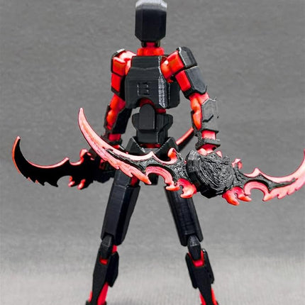 (Assembly Completed) T13 Action Figure, 5.5 Inch 3D Printed Multi-Jointed Movable Dummy 13 Toy,Dummy 13 Robot Action Figure with Lots of Weapons, Black Red