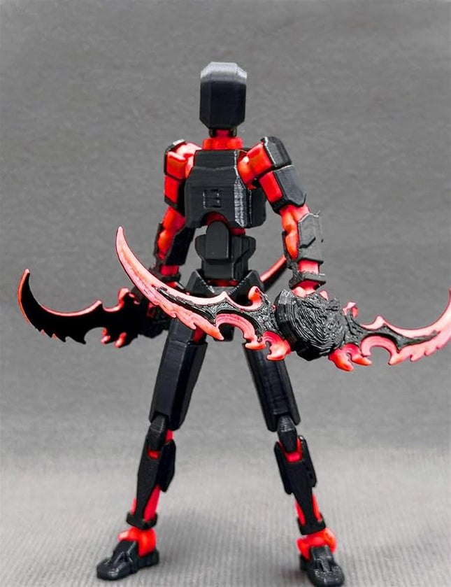 (Assembly Completed) T13 Action Figure, 5.5 Inch 3D Printed Multi-Jointed Movable Dummy 13 Toy,Dummy 13 Robot Action Figure with Lots of Weapons, Black Red