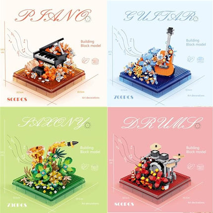 Musical Instruments Micro Block Building Sets,Classical Famous Building Block Set,3000 PCS for Adults and Kids,Piano,Saxophone,Guitar and Drum Set with Clear Plastic Cover