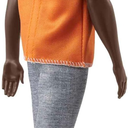 Barbie Fashionistas Ken Fashion Doll #203 with Twisted Black Hair Wearing Orange Athletic Jersey, Shorts & White Sneakers
