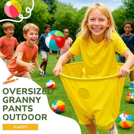KYWYOYOU Granny Pants Yard Game - Oversized Stretchy Pants Relay Set with 8 Inflatable Balls & Pump, Hilarious Outdoor Team Party Game for Adults & Kids, Backyard, Family Reunion & Field Day