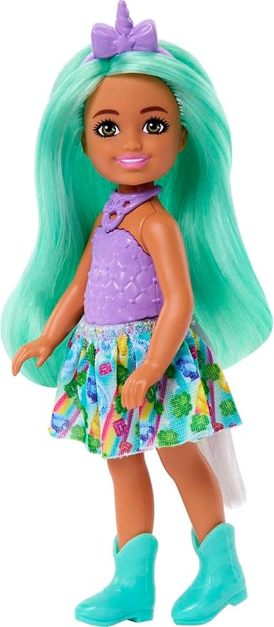 Barbie Unicorn-Inspired Chelsea Doll with Green Hair, Unicorn Toys, Horn Headband and Detachable Tail